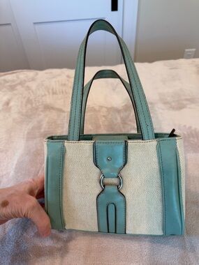 Vintage Etienne Aigner Mint Green and Cream Mini Tote
